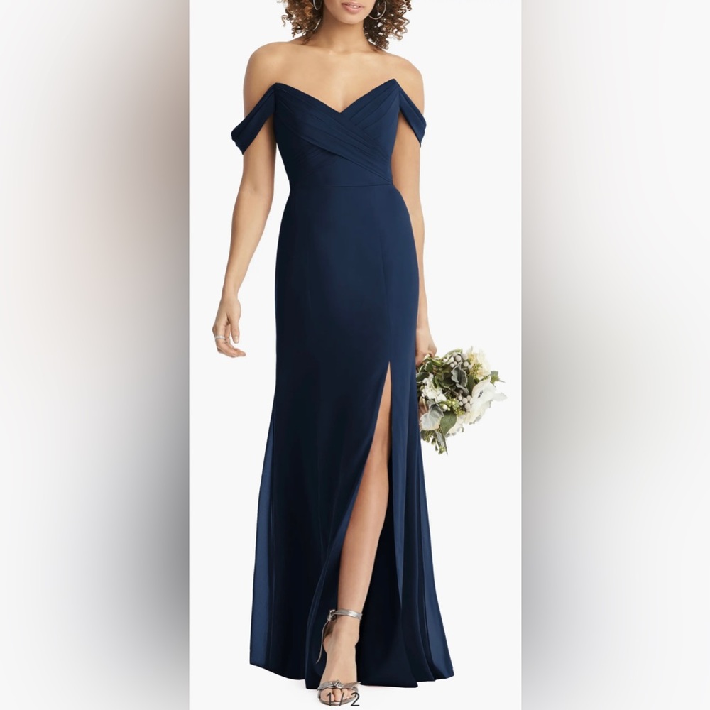 Social Bridesmaids Navy Strapless V-Neck Chiffon Trumpet Gown Size 4 NWT - Picture 1 of 14